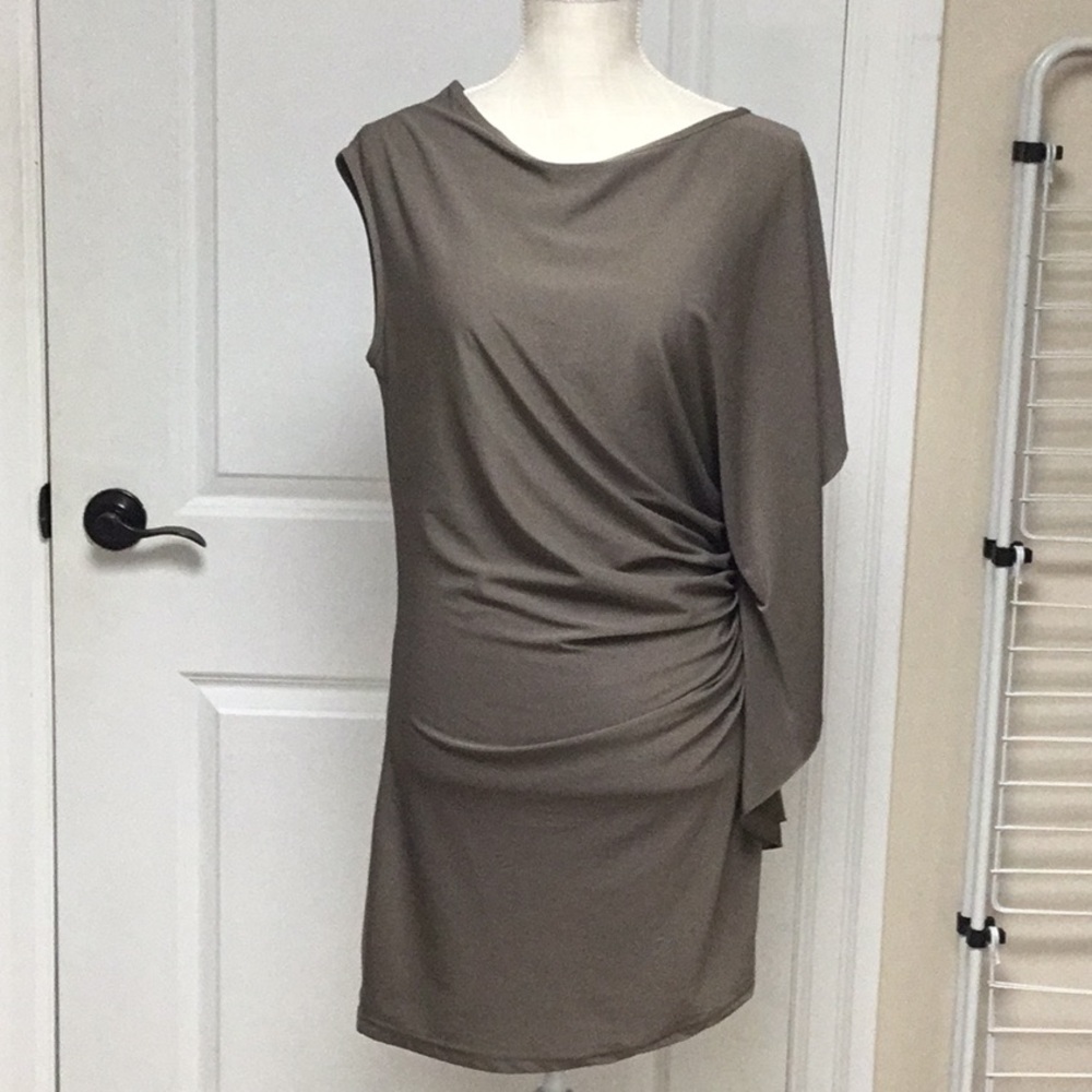 Draped One-Shoulder Olive Mini Dress